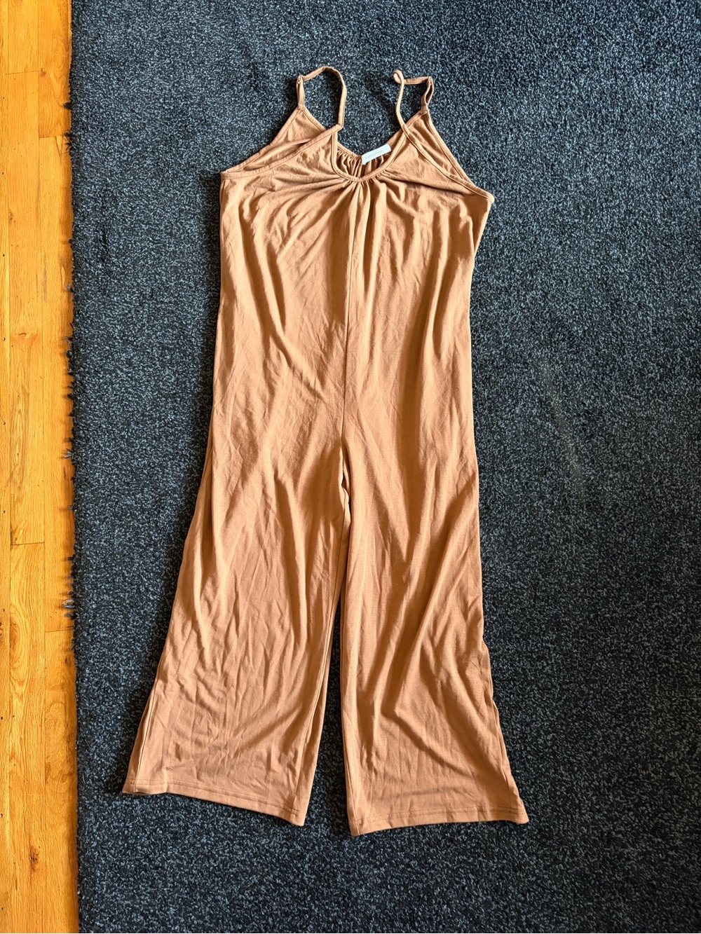 Sleeveless Wide-Leg Romper in Tan